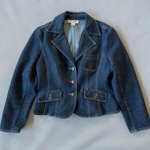 Casual Corner Fitted Dark Denim Jean Blazer Jacket Women’s Size 8 EUC